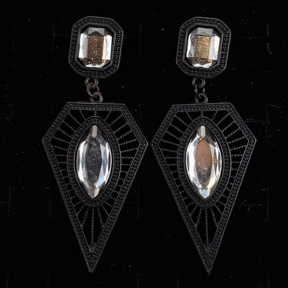 Beautiful, black bling statement pierced earrings